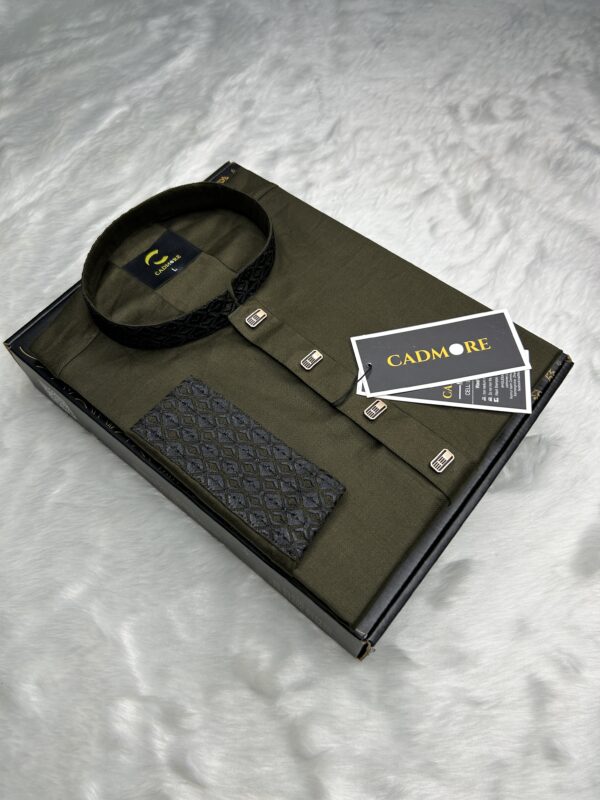 Black Embroidery Deep Olive Panjabi